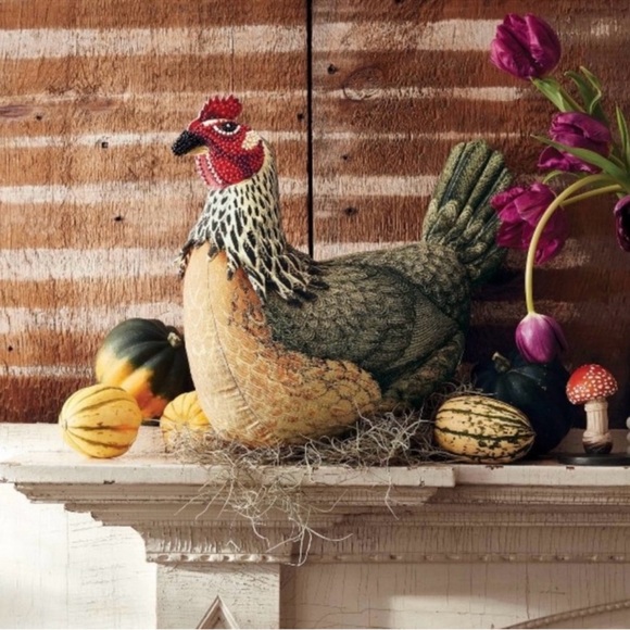 Beaded Chicken Embellished Seasonal Novelty Plush Pillow by John Derian NWT - Picture 3 of 9